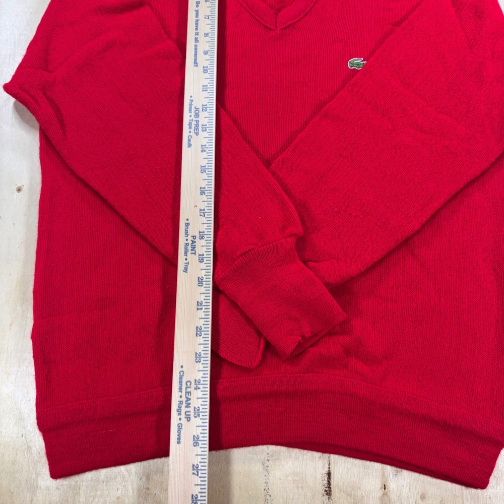 Vintage IZOD Lacoste Mens L Red V-Neck Orlon Acrylic Sweater Made USA Crocodile - Picture 3 of 5